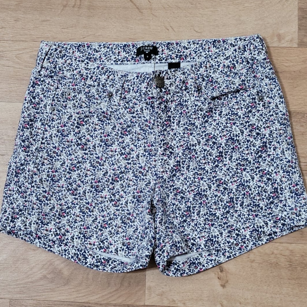 J Crew Shorts Blue White Floral Print Stretch Cotton